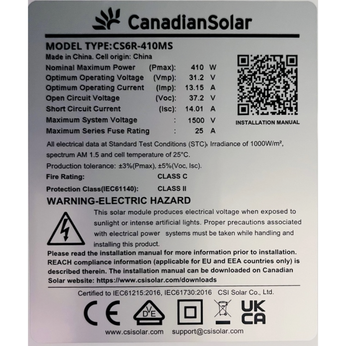 Canadian Solar Solarmodul 410W Schwarzer Rahmen